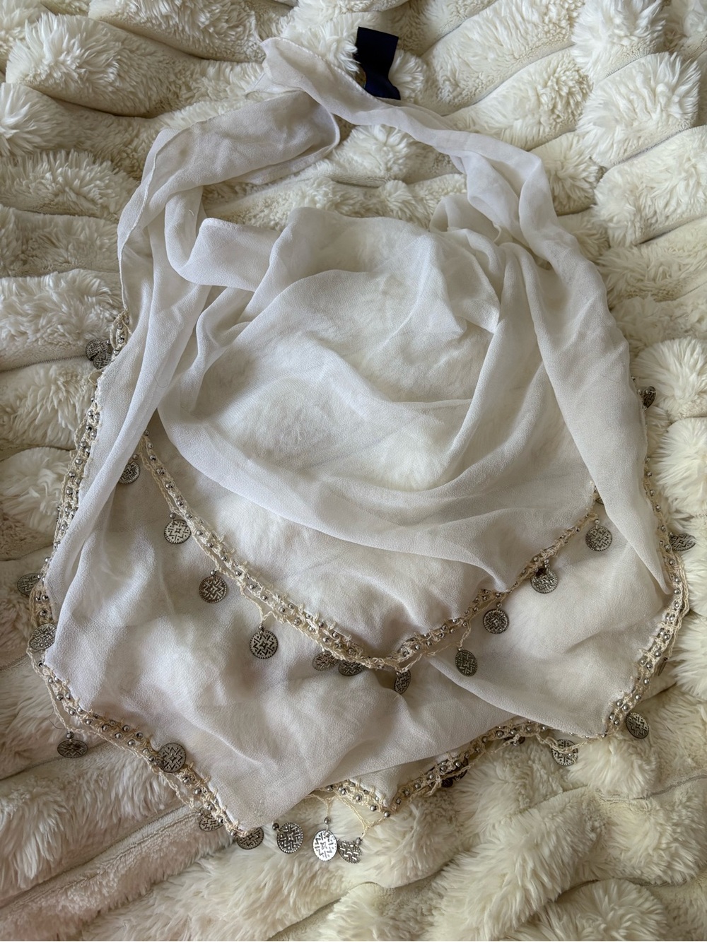 Lightweight White Coin-Trim Sarong